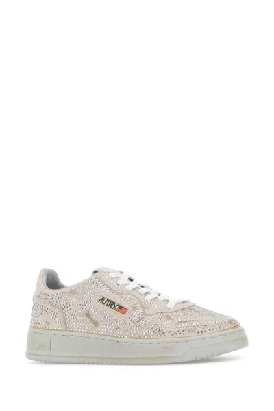 Autry Medalist Low Sneakers In Worn-out Effect Suede With Rhinestones In Multi