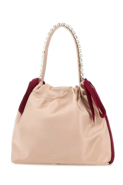 Jimmy Choo Satin Bucket Bag With Bow And Embellished Handle In Pink