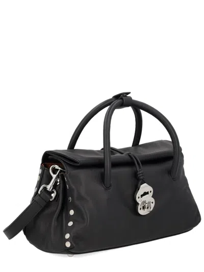 Zanellato Black Leather Shoulder Bag In White
