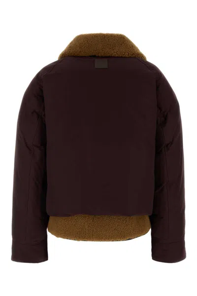 Loewe Cotton Blend Jacket With Faux Shearling Collar In Burgundy