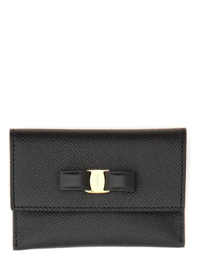 Ferragamo Leather Cardholder Gold-tone Hardware In Black