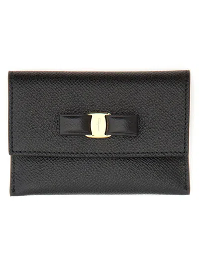Ferragamo Leather Cardholder Gold-tone Hardware In Black