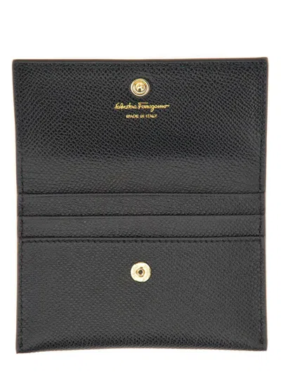 Ferragamo Leather Cardholder Gold-tone Hardware In Black