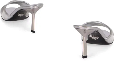 Prada Logo Detailed Heeled Sandals In Silver