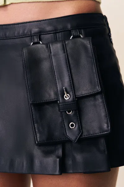 Danielle Guizio Ny Onyx Leather Cargo Mini Skirt In Multi