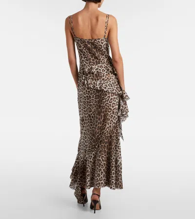 Jacques Wei Leopard-print Draped Silk Maxi Dress In Brown