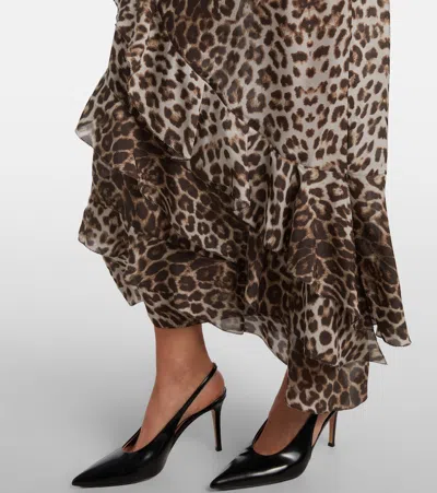 Jacques Wei Leopard-print Draped Silk Maxi Dress In Brown