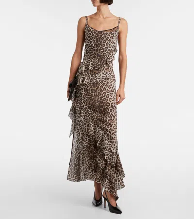 Jacques Wei Leopard-print Draped Silk Maxi Dress In Brown