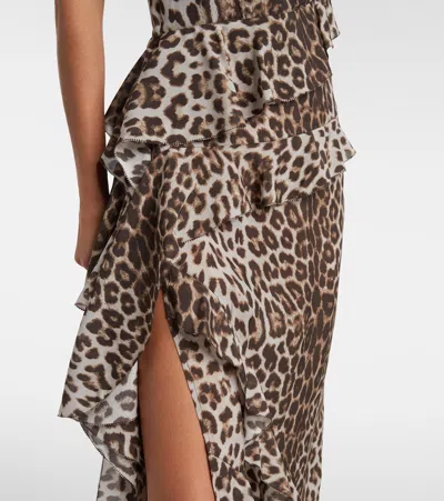 Jacques Wei Leopard-print Draped Silk Maxi Dress In Brown
