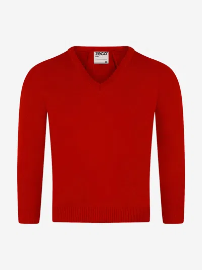 Zeco Schoolwear Zeco Kids School Knitted V-neck Jumper In Red
