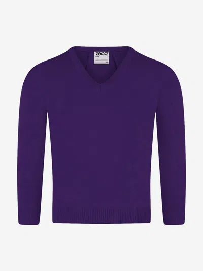 Zeco Schoolwear Zeco Kids School Knitted V-neck Jumper In Purple