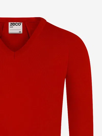 Zeco Schoolwear Zeco Kids School Knitted V-neck Jumper In Red