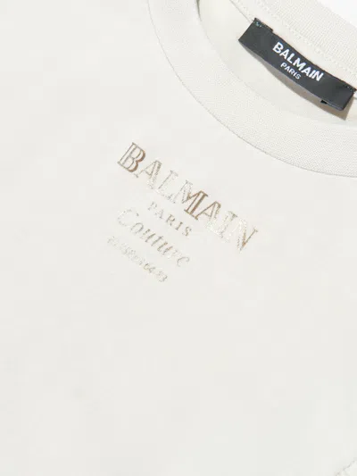 Balmain Girls Logo Ruffle Top In White