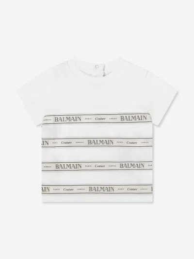 Balmain Baby Striped Logo T-shirt In White