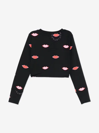 Stella Mccartney Girls Long Sleeve Lips Aop Top In Black
