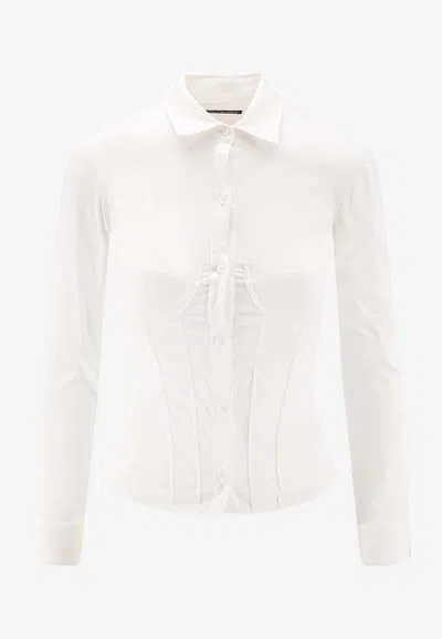 Balenciaga Long Sleeve Corset Shirt With Collared Design In White