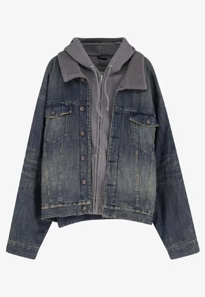 Balenciaga Men Layered Cotton Denim Jacket In Multi