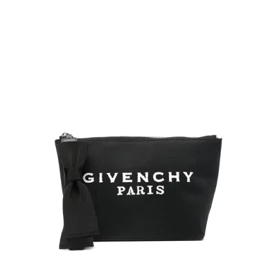 Givenchy Bow-detailed Logo Clutch Bag In Black
