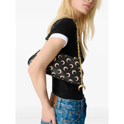 Marine Serre Crescent Moon Canvas Shoulder Bag In Black