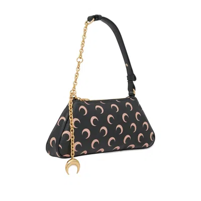 Marine Serre Crescent Moon Canvas Shoulder Bag In Black