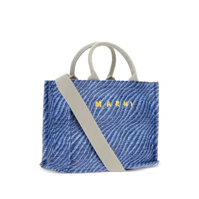 Marni Textured Tote Bag And Shoulder Strap In Blue