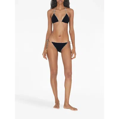 Burberry Check Detail Stretch Nylon Triangle Bikini In Animal Print