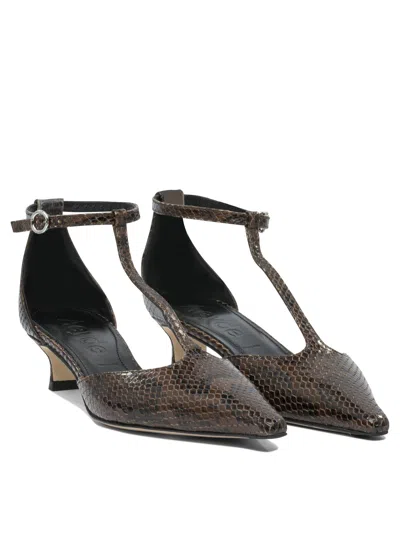 Aeyde Liz Snake Print Calf Leather Moka Shoes In Brown