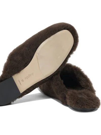 Aeyde Brown Shearling Loafers In Brown