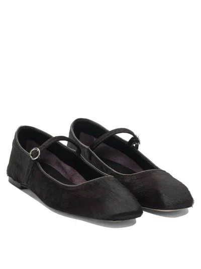 Aeyde Brown Ponyhair Ballerinas In Black