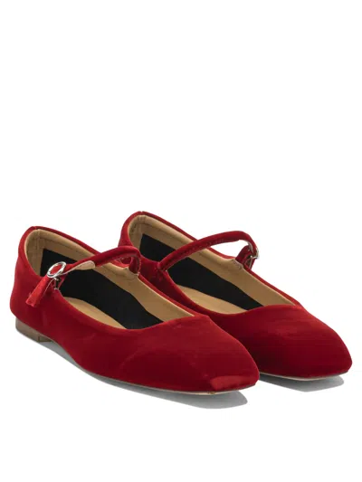 Aeyde Round Toe Velvet Ballerina Shoes With Flat Sole In Red