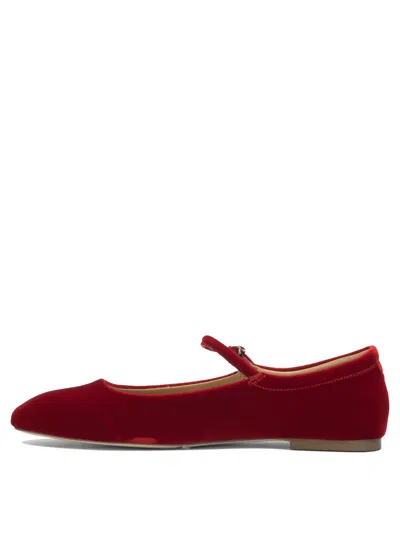 Aeyde Round Toe Velvet Ballerina Shoes With Flat Sole In Red