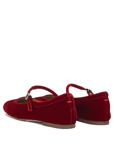 Aeyde Round Toe Velvet Ballerina Shoes With Flat Sole In Red