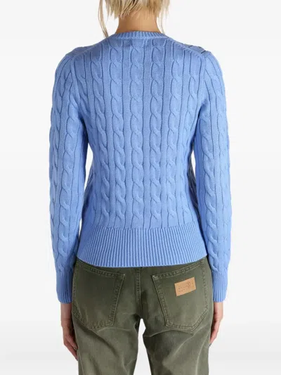 Polo Ralph Lauren Cable-knit Cotton Crewneck Cardigan Clothing In Blue