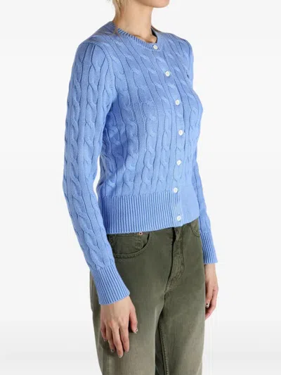Polo Ralph Lauren Cable-knit Cotton Crewneck Cardigan Clothing In Blue