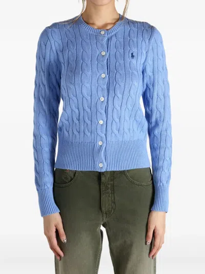 Polo Ralph Lauren Cable-knit Cotton Crewneck Cardigan Clothing In Blue
