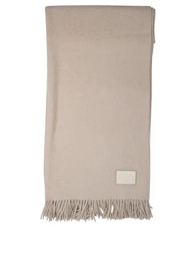Agnona Beige Textured Wool Scarf With Delicate Fringes In Gray