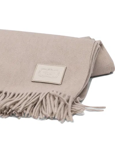 Agnona Beige Textured Wool Scarf With Delicate Fringes In Gray