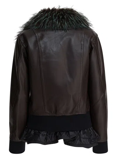 Sacai Convertible Leather Jacket Jackets And Coats Brown In Brown