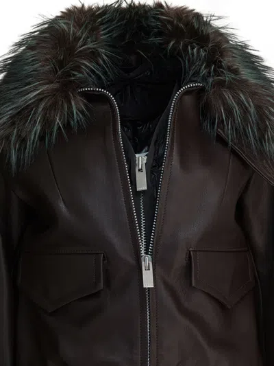 Sacai Convertible Leather Jacket Jackets And Coats Brown In Brown
