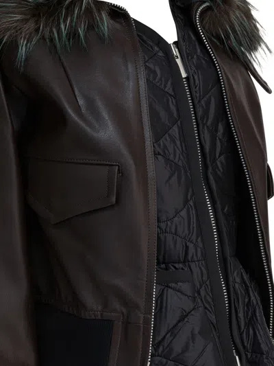 Sacai Convertible Leather Jacket Jackets And Coats Brown In Brown