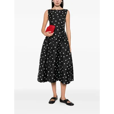 Stine Goya Polka-dot Scalloped Midi Dress In Black