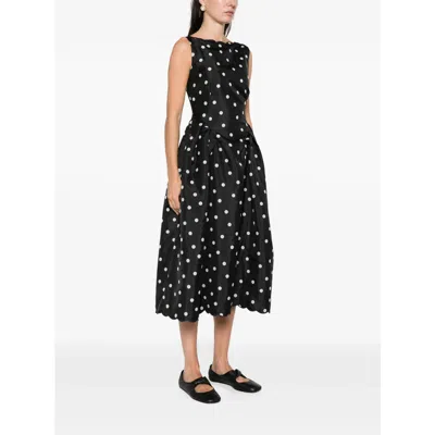 Stine Goya Polka-dot Scalloped Midi Dress In Black