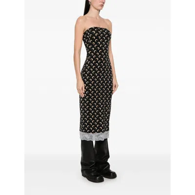 Marine Serre Crescent Moon Strapless Jersey Midi Dress In Black