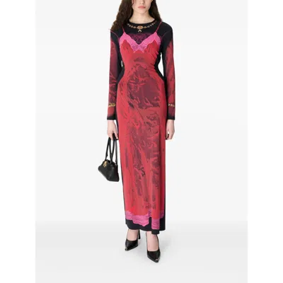 Marine Serre Printed-lace Jersey Dress In Red