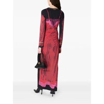 Marine Serre Printed-lace Jersey Dress In Red