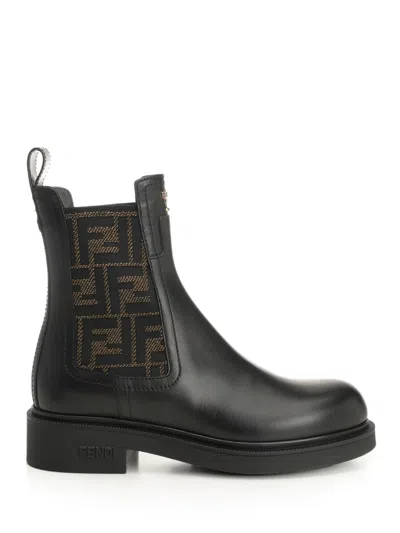Fendi Chelsea Bootie With Ff Elastic Band Boots Black In Animal Print