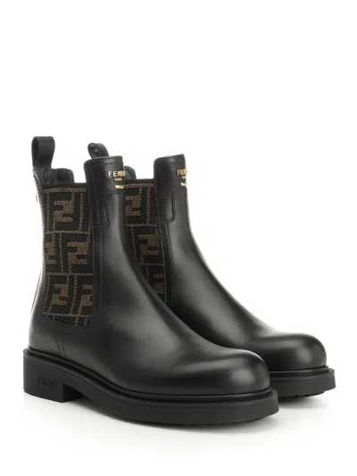 Fendi Chelsea Bootie With Ff Elastic Band Boots Black In Animal Print