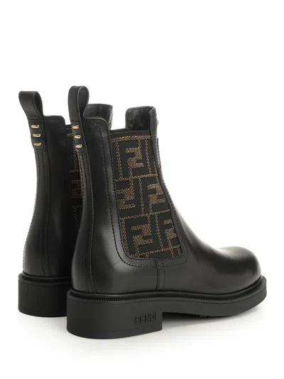 Fendi Chelsea Bootie With Ff Elastic Band Boots Black In Animal Print