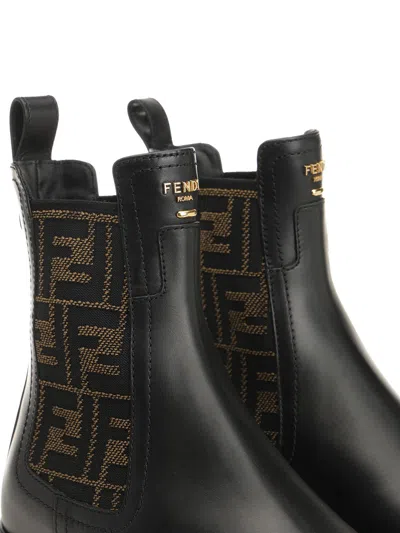 Fendi Chelsea Bootie With Ff Elastic Band Boots Black In Animal Print