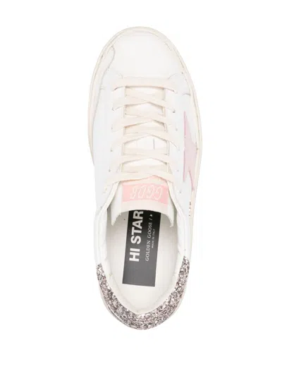 Golden Goose Hi Star White Pink Leather And Glitter Womas Sneakers In Multi